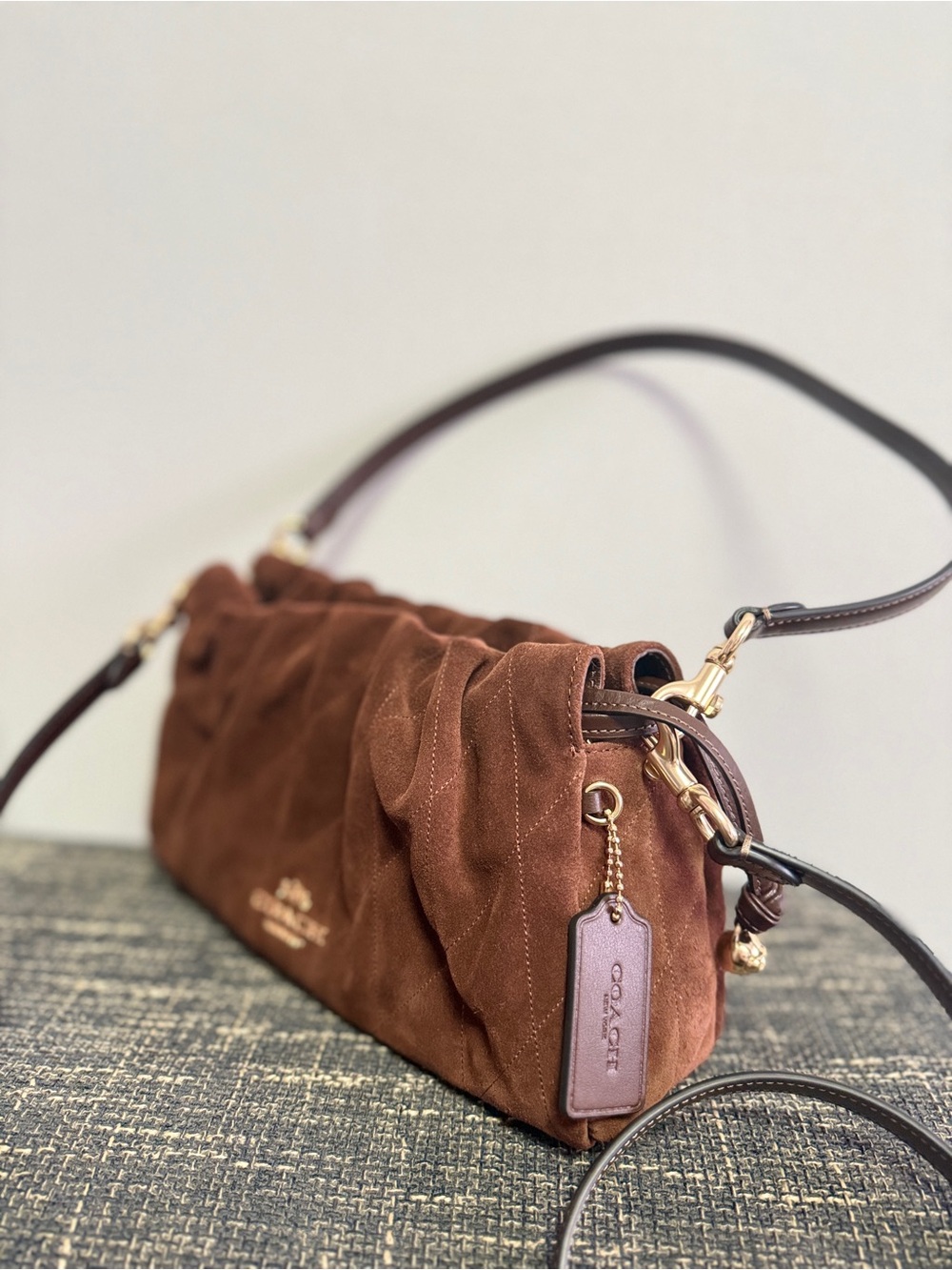 NWT Coach Faye Shoulder Bag CCZ55 Quilted Suede Leather Brown Maple Crossbody - Picture 2 of 8